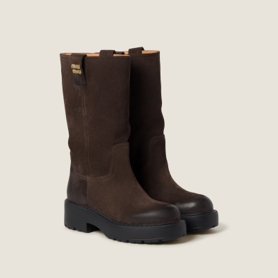 Miu Miu Suede Boots Dark Brown