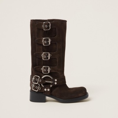 Miu Miu Suede Boots Dark Brown