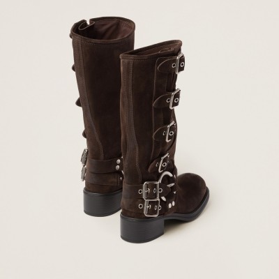 Miu Miu Suede Boots Dark Brown