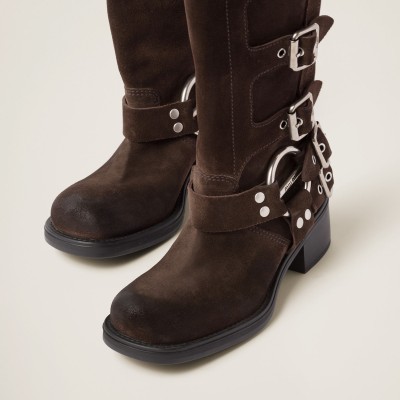 Miu Miu Suede Boots Dark Brown