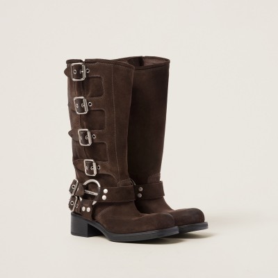 Miu Miu Suede Boots Dark Brown
