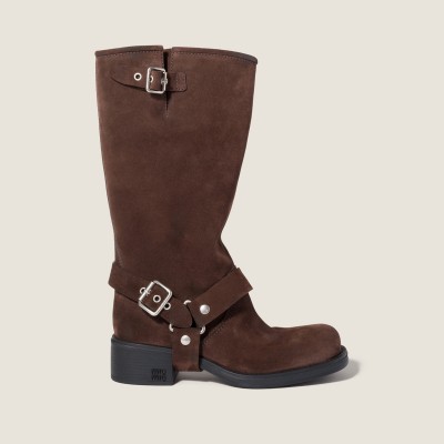 Miu Miu Suede Boots Dark Brown