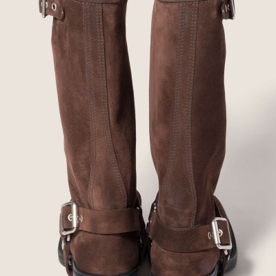 Miu Miu Suede Boots Dark Brown