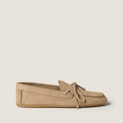 Miu Miu Suede Deck Loafers Desert Beige