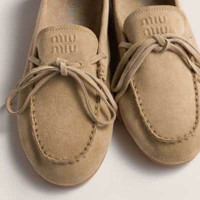 Miu Miu Suede Deck Loafers Desert Beige