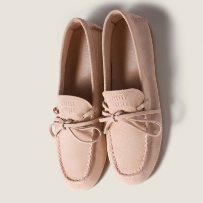 Miu Miu Suede Deck Loafers Peach Miu Miu Suede Deck Loafers Peach