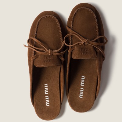 Miu Miu Suede Deck Mules Cocoa Brown Miu Miu Suede Deck Mules Cocoa Brown
