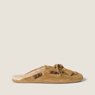 Miu Miu Suede Deck Mules Olive Green