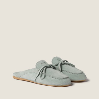 Miu Miu Suede Deck Mules Powder Blue