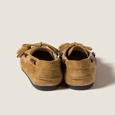 Miu Miu Suede Deck Shoes With Tassels Olive Green Miu Miu Suede Deck Shoes With Tassels Olive Green