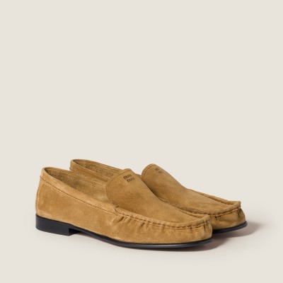 Miu Miu Suede Loafers Olive Green Miu Miu Suede Loafers Olive Green
