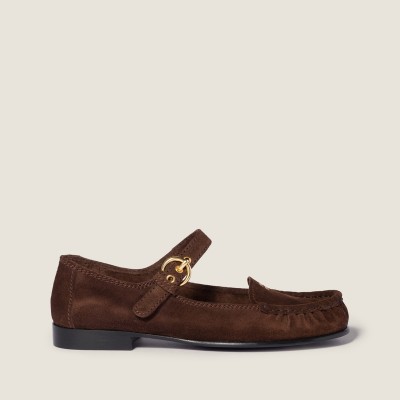 Miu Miu Suede Loafers With Buckle Dark Brown Miu Miu Suede Loafers With Buckle Dark Brown