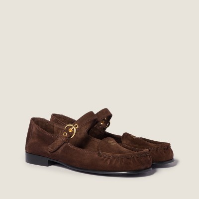 Miu Miu Suede Loafers With Buckle Dark Brown Miu Miu Suede Loafers With Buckle Dark Brown