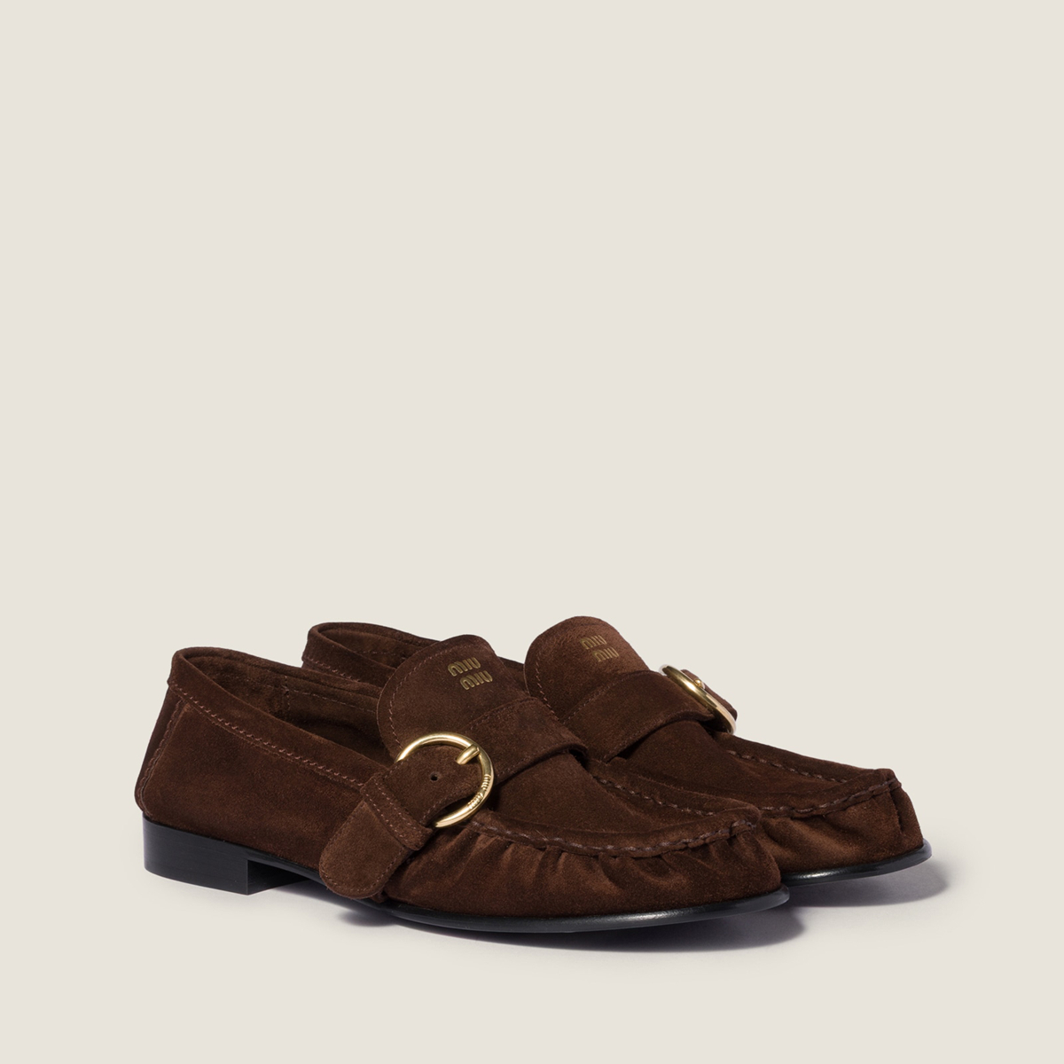 Miu Miu Suede Loafers With Buckle Dark Brown Miu Miu Suede Loafers With Buckle Dark Brown