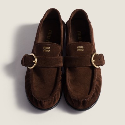 Miu Miu Suede Loafers With Buckle Dark Brown Miu Miu Suede Loafers With Buckle Dark Brown
