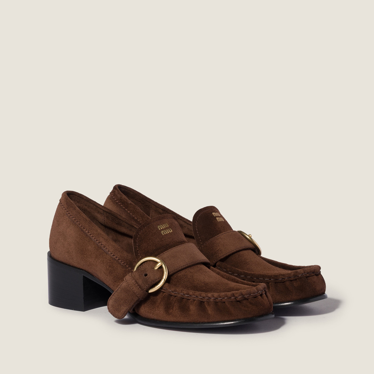 Miu Miu Suede Loafers With Buckle Dark Brown Miu Miu Suede Loafers With Buckle Dark Brown