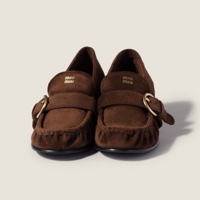 Miu Miu Suede Loafers With Buckle Dark Brown Miu Miu Suede Loafers With Buckle Dark Brown