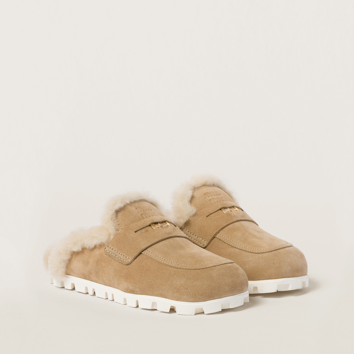 Miu Miu Suede Mules Ecru Miu Miu Suede Mules Ecru