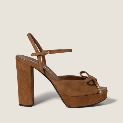 Miu Miu Suede Platform Sandals Oak Miu Miu Suede Platform Sandals Oak