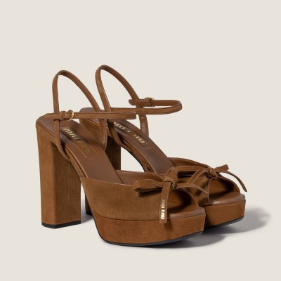 Miu Miu Suede Platform Sandals Oak Miu Miu Suede Platform Sandals Oak