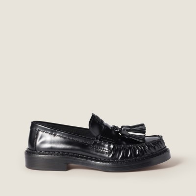 Miu Miu Tassel Loafers In Polished Leather Black Miu Miu Tassel Loafers In Polished Leather Black