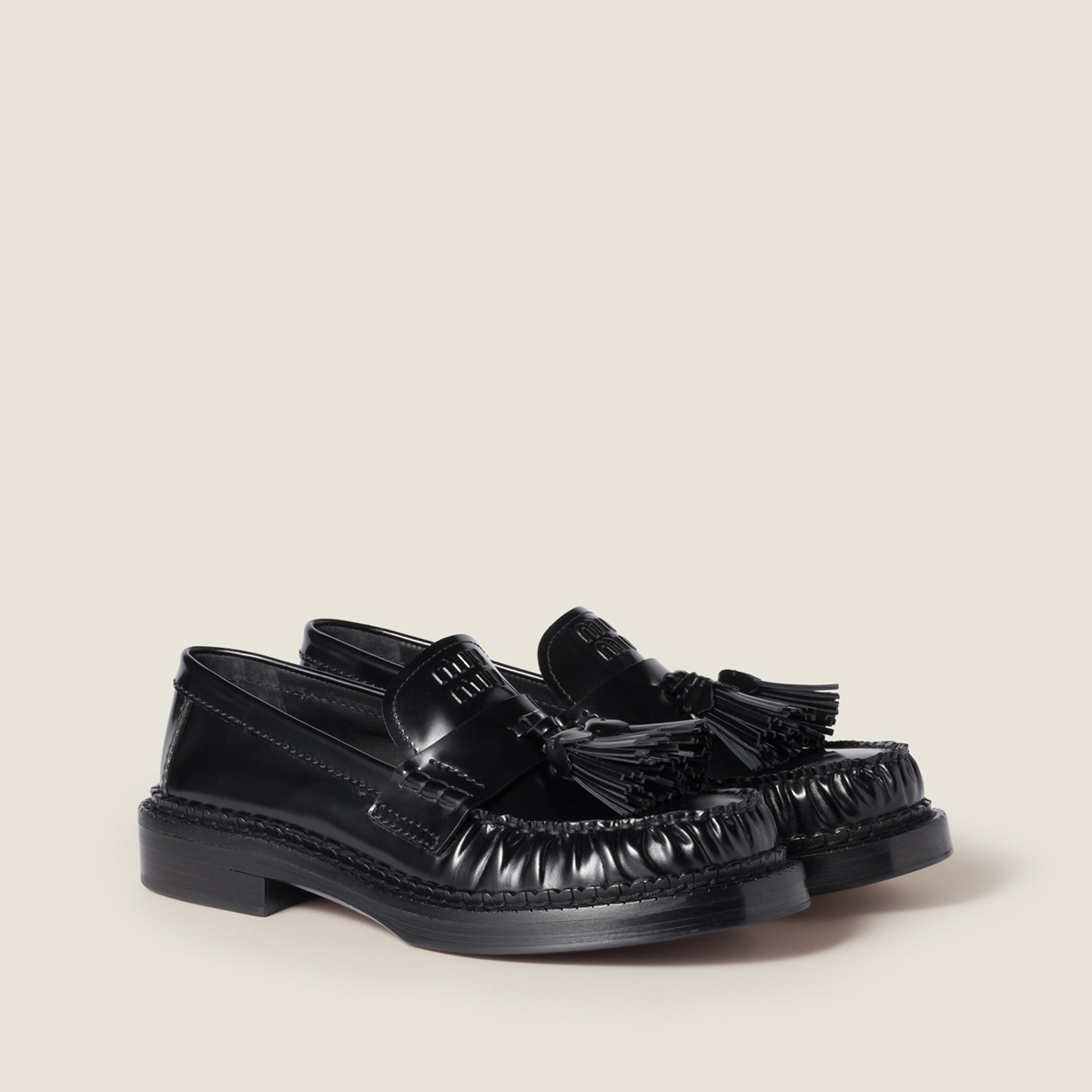 Miu Miu Tassel Loafers In Polished Leather Black Miu Miu Tassel Loafers In Polished Leather Black
