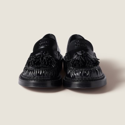 Miu Miu Tassel Loafers In Polished Leather Black Miu Miu Tassel Loafers In Polished Leather Black