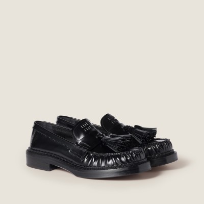 Miu Miu Tassel Loafers In Polished Leather Black Miu Miu Tassel Loafers In Polished Leather Black