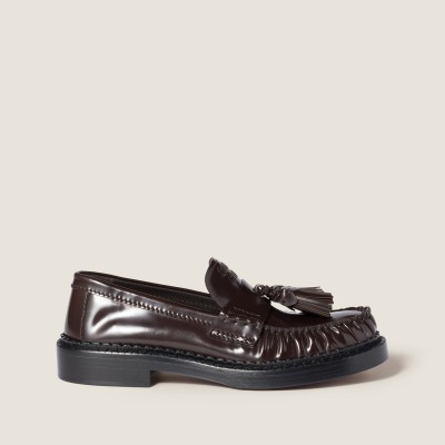 Miu Miu Tassel Loafers In Polished Leather Dark Brown Miu Miu Tassel Loafers In Polished Leather Dark Brown