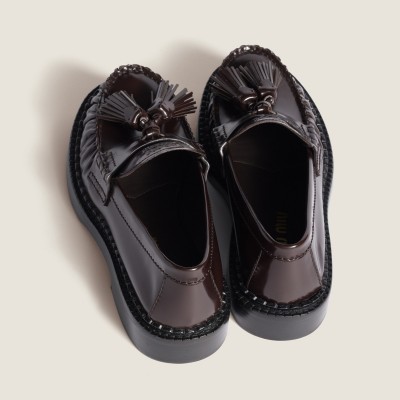 Miu Miu Tassel Loafers In Polished Leather Dark Brown Miu Miu Tassel Loafers In Polished Leather Dark Brown