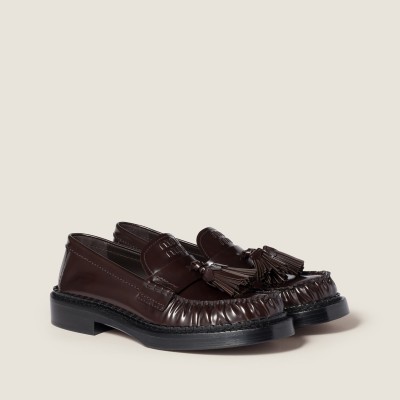 Miu Miu Tassel Loafers In Polished Leather Dark Brown Miu Miu Tassel Loafers In Polished Leather Dark Brown
