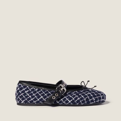 Miu Miu Tweed Check Ballerinas Blue Ivory Miu Miu Tweed Check Ballerinas Blue Ivory