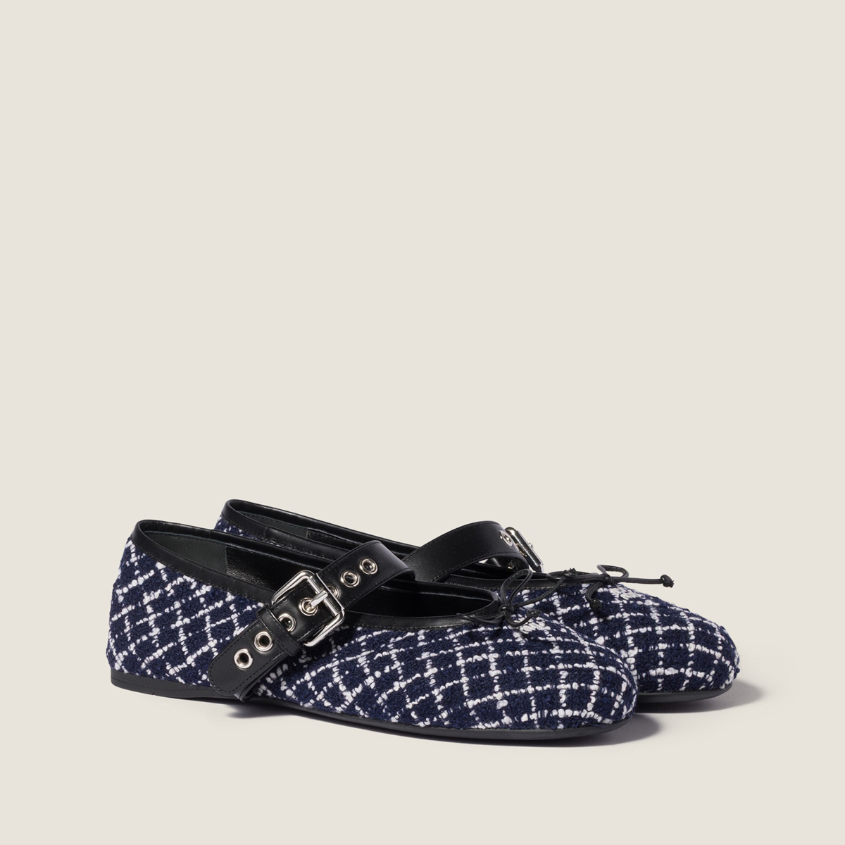 Miu Miu Tweed Check Ballerinas Blue Ivory Miu Miu Tweed Check Ballerinas Blue Ivory