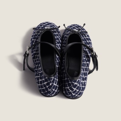 Miu Miu Tweed Check Ballerinas Blue Ivory Miu Miu Tweed Check Ballerinas Blue Ivory