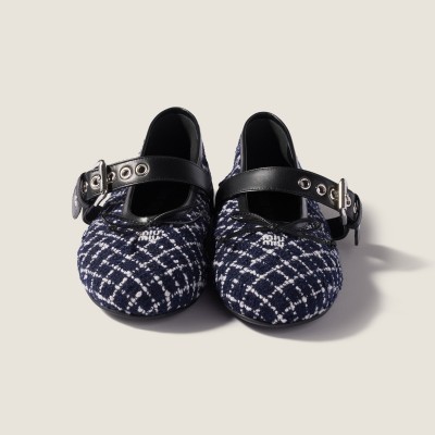 Miu Miu Tweed Check Ballerinas Blue Ivory Miu Miu Tweed Check Ballerinas Blue Ivory