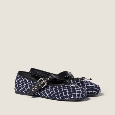 Miu Miu Tweed Check Ballerinas Blue Ivory Miu Miu Tweed Check Ballerinas Blue Ivory