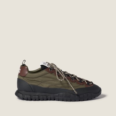 Miu Miu Tyre Technical Fabric And Leather Sneakers Forest Green Miu Miu Tyre Technical Fabric And Leather Sneakers Forest Green