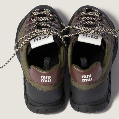 Miu Miu Tyre Technical Fabric And Leather Sneakers Forest Green Miu Miu Tyre Technical Fabric And Leather Sneakers Forest Green