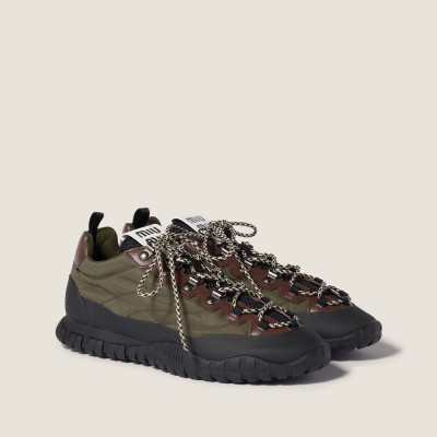 Miu Miu Tyre Technical Fabric And Leather Sneakers Forest Green Miu Miu Tyre Technical Fabric And Leather Sneakers Forest Green