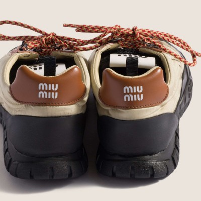 Miu Miu Tyre Technical Fabric And Leather Sneakers Raw White Miu Miu Tyre Technical Fabric And Leather Sneakers Raw White