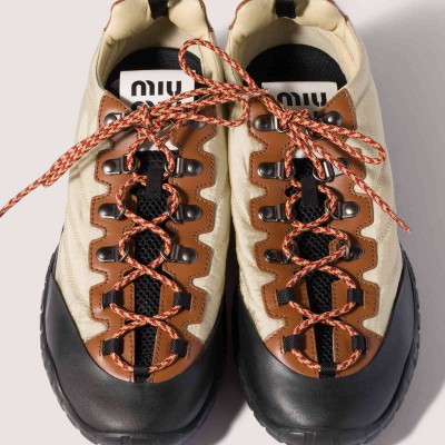 Miu Miu Tyre Technical Fabric And Leather Sneakers Raw White Miu Miu Tyre Technical Fabric And Leather Sneakers Raw White