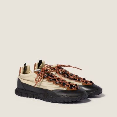 Miu Miu Tyre Technical Fabric And Leather Sneakers Raw White Miu Miu Tyre Technical Fabric And Leather Sneakers Raw White
