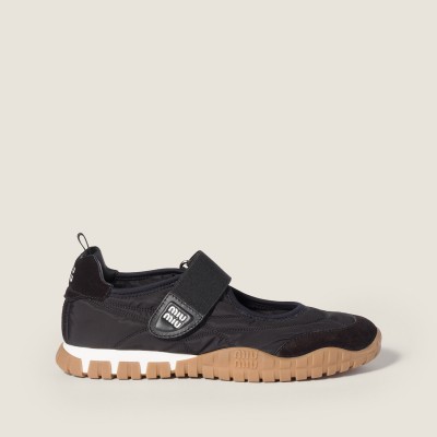 Miu Miu Tyre Technical Fabric And Suede Ballerinas Black Miu Miu Tyre Technical Fabric And Suede Ballerinas Black