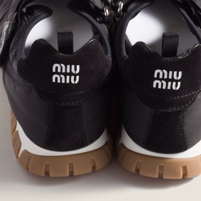 Miu Miu Tyre Technical Fabric And Suede Ballerinas Black Miu Miu Tyre Technical Fabric And Suede Ballerinas Black