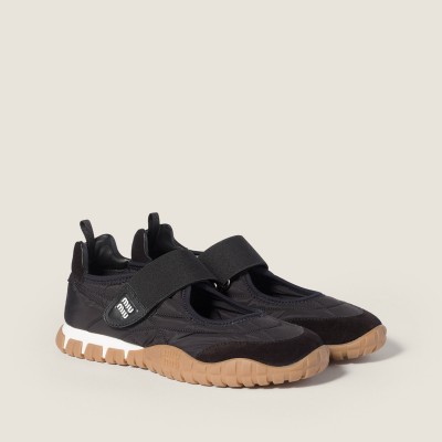 Miu Miu Tyre Technical Fabric And Suede Ballerinas Black Miu Miu Tyre Technical Fabric And Suede Ballerinas Black