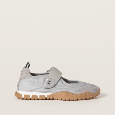 Miu Miu Tyre Technical Fabric And Suede Ballerinas Cloudy Gray Miu Miu Tyre Technical Fabric And Suede Ballerinas Cloudy Gray