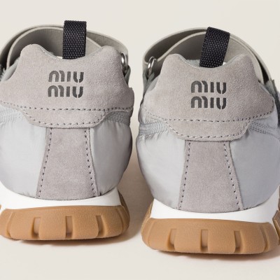 Miu Miu Tyre Technical Fabric And Suede Ballerinas Cloudy Gray Miu Miu Tyre Technical Fabric And Suede Ballerinas Cloudy Gray