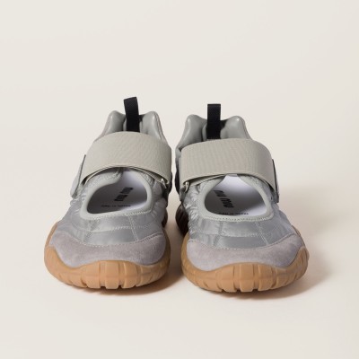 Miu Miu Tyre Technical Fabric And Suede Ballerinas Cloudy Gray Miu Miu Tyre Technical Fabric And Suede Ballerinas Cloudy Gray