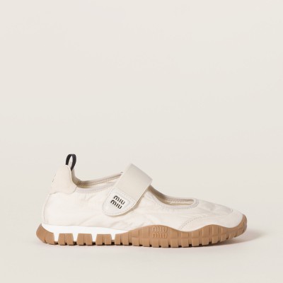 Miu Miu Tyre Technical Fabric And Suede Ballerinas Ivory Miu Miu Tyre Technical Fabric And Suede Ballerinas Ivory
