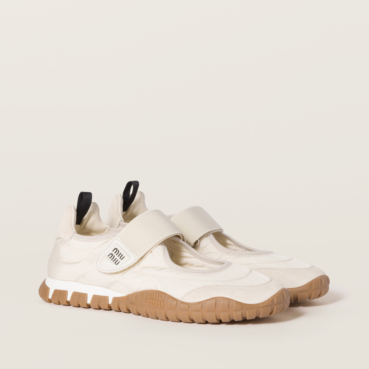 Miu Miu Tyre Technical Fabric And Suede Ballerinas Ivory Miu Miu Tyre Technical Fabric And Suede Ballerinas Ivory